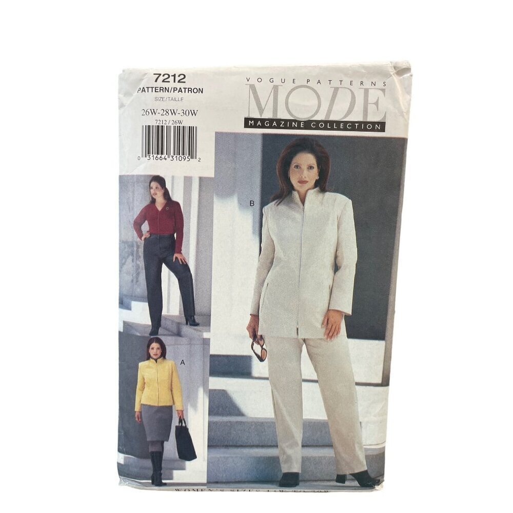 Vogue Sewing Pattern 7212 Jacket Skirt Pants Misses‎ Size 26W-30W